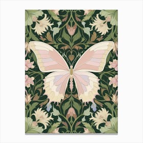 Butterfly On A Green Background Style William Morris 3 Canvas Print