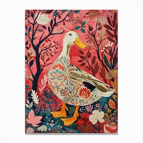 Floral Animal Painting Mallard Duck 2 Canvas Print