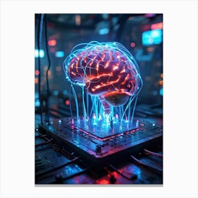 Cyber Brain Concept Embodying Ai And Innovation Neon Glowing Circuits Interlaced With Transparent H (7) Canvas Print