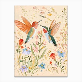 Folksy Floral Animal Drawing Hummingbird 3 Canvas Print