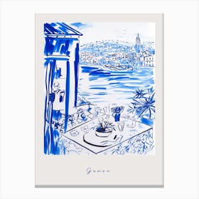 Genoa Italy Blue Drawing Poster Canvas Print