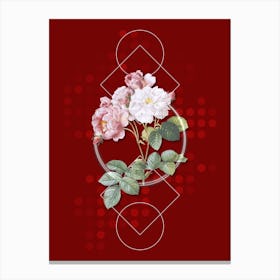Vintage Pink Damask Rose Botanical with Geometric Line Motif and Dot Pattern n.0139 Canvas Print
