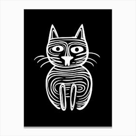 Black And White Cat Line Drawing 1 Canvas Print