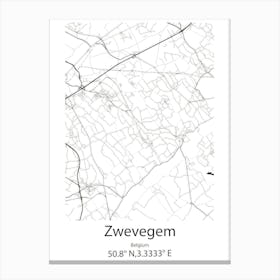 Zwevegem,Belgium Minimalist Map Canvas Print