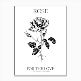 Black And White Rose Line Drawing 7 Poster Canvas Print