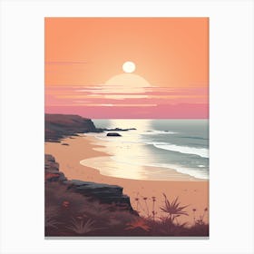 Illustration Of Gwithian Beach Cornwall In Pink Tones 4 Canvas Print