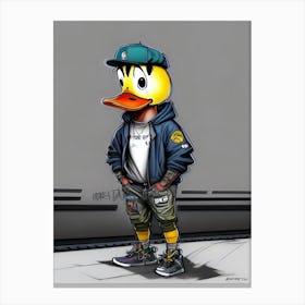 Cartoon duck in street clothing Canvas Print