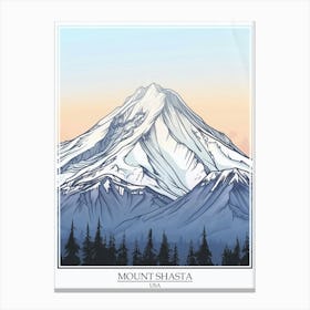 Mount Shasta Usa Color Line Drawing 7 Poster Canvas Print