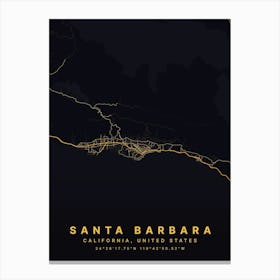 Santa Barbara California USA Black And Gold Map Canvas Print