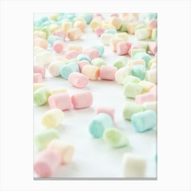 Pastel colors pink, green, baby blue and white marshmallows - great for a kids room or kitchen -food photography by Christa Stroo Photography Canvas Print