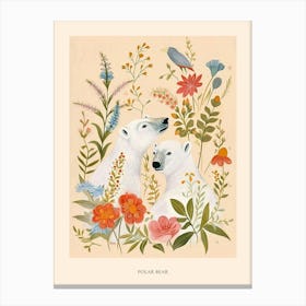 Folksy Floral Animal Drawing Polar Bear 3 Poster Canvas Print