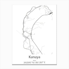 Kanaya,Japan Minimalist Map Canvas Print