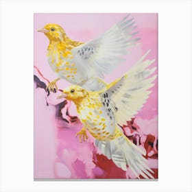 Pink Ethereal Bird Painting Yellowhammer 1 Canvas Print