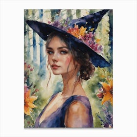 The Young Witch Freya ~ Watercolour Witchy Art by Lyra the Lavender Witch - Litha Summer Solstice Flowers Witchcraft Witches Pagan Wicca Wheel of the Year - Beautiful Botanical Colorful Canvas Print