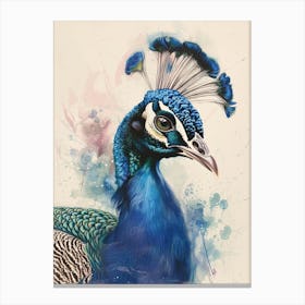 Watercolour Peacock Portrait Canvas Print