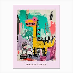 Abstract Pink Blue Graffiti Style Dinosaur Picnic 1 Poster Canvas Print
