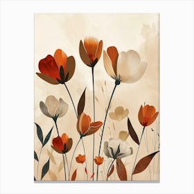 Flowers In Beige, Brown And White Tones, Using Simple Shapes In A Minimalist And Elegant 2 Canvas Print