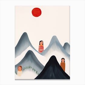 Mountains, Tiny People And Illustration 7 Canvas Print