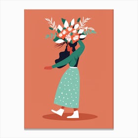 Illustration Of A Woman Carrying Flowers Canvas Print