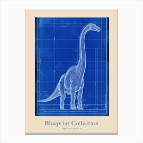 Brachiosaurus Dinosaur Blue Print Sketch 3 Poster Canvas Print