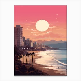 Illustration Of Haeundae Beach Busan South Korea In Pink Tones 2 Canvas Print