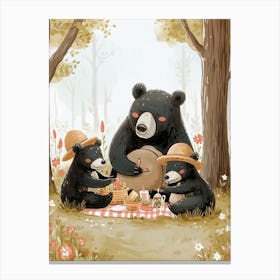 American Black Bear Family Picnicking In The Woods Storybook Illustration 4 Canvas Print