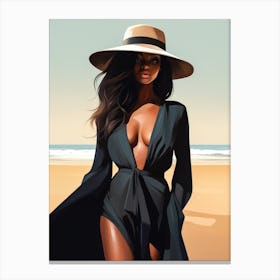 Illustration of an African American woman at the beach 104 Canvas Print