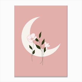 Pink Moon And Flowers Canvas Print