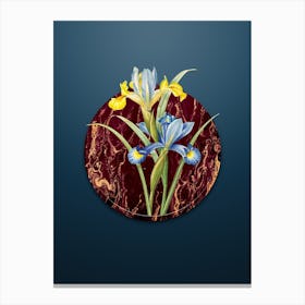 Vintage Spanish Iris Botanical in Gilded Marble on Dusk Blue Canvas Print