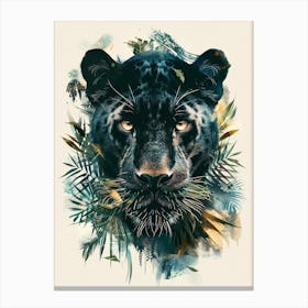 Double Exposure Realistic Black Panther With Jungle 38 Canvas Print