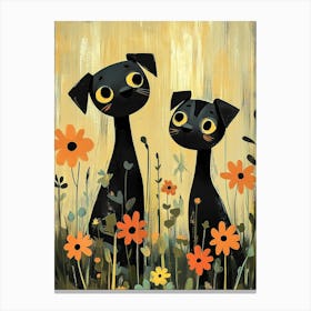 Two Black Cats In A Field Canvas Print