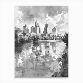 Skyline Austin Texas Black And White Watercolour 4 Canvas Print