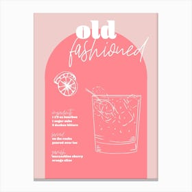 Vintage Retro Inspired Old Fashioned Recipe Pink And Dark Pink Canvas Print
