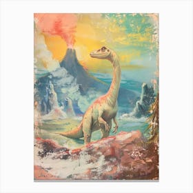 Dinosaur & A Volcano Illustration 3 Canvas Print