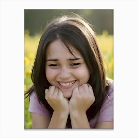 Smiling Girl In A Field-Reimagined Canvas Print