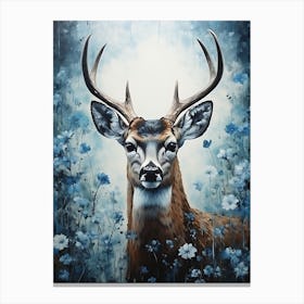 Deer In Blue Flowers 4 Canvas Print