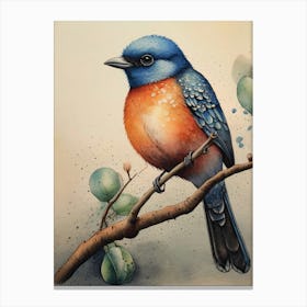 Vintage Bluebird on Branch Painting Canvas Print