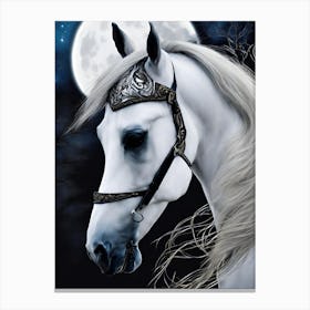 White Horse With Moon Canvas Print