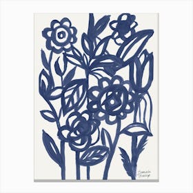 Abstract Linear Floral Dark Blue Canvas Print