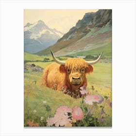 Highland Cow Lying In The Meadow Canvas Print