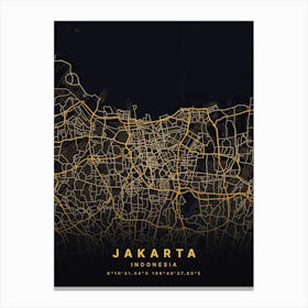 Jakarta Indonesia Black And Gold Map Canvas Print