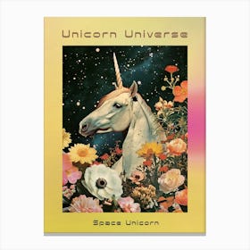 Floral Unicorn In Space Retro Collage 4 Poster Canvas Print