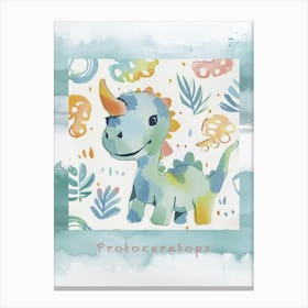 Cute Muted Pastels Protoceratops Dinosaur 3 Poster Canvas Print