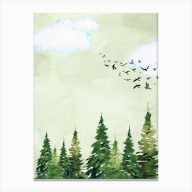 Watercolor Of Pine Trees green Canvas Print