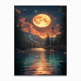 Full Moon Over Lake 8 Canvas Print