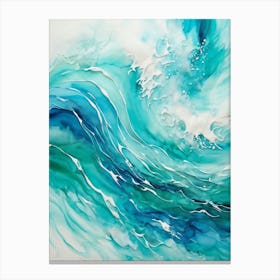 Abstract Turquoise Waves Envelop The Canvas Evoke Fresh Nautical Texture Churning Frothy Crests (4) Canvas Print