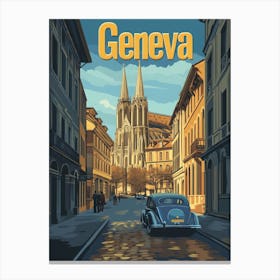 Aihrgdesign A Retro Travel Poster For Geneva 1 Canvas Print