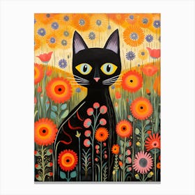 Black Cat In A Flower Field 1 Canvas Print