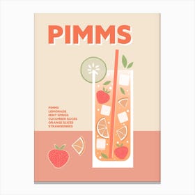 Pimms Cocktail Pink Colourful Drink Wall Canvas Print