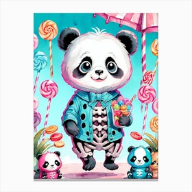 Cute Skeleton Panda Halloween Painting (11) Canvas Print